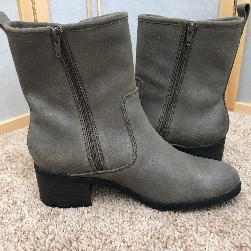 Women's Taupe Suede Ankle Boots with Low Block Heel